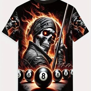 Men's skeleton and 8 ball Graphic T-Shirt